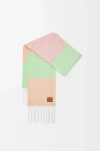 Alpaka ve yün karışımı şal Şeftali/Matcha/Pembe