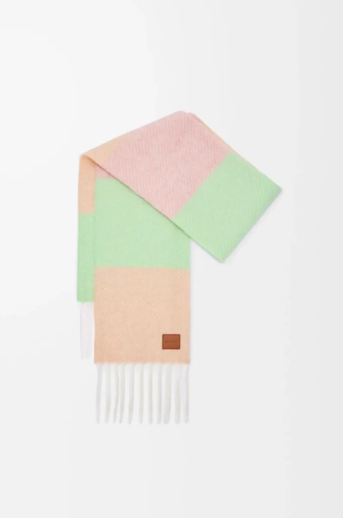 Alpaka ve yün karışımı şal Şeftali/Matcha/Pembe