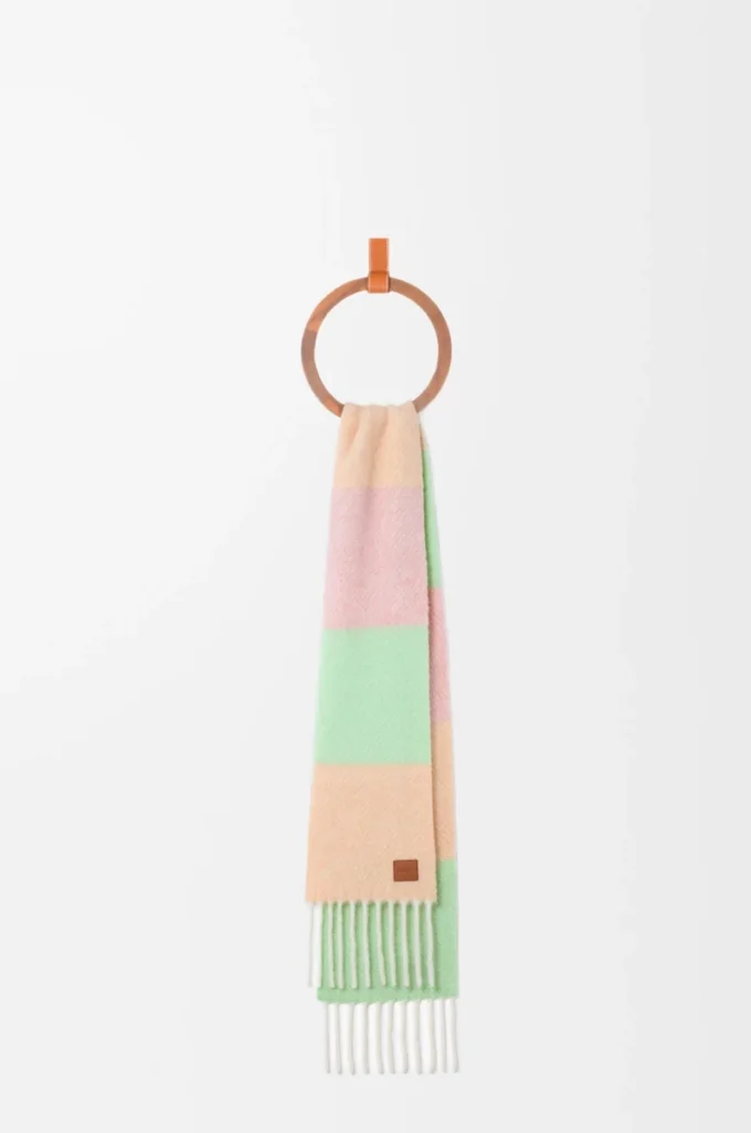 Alpaka ve yün karışımı şal Şeftali/Matcha/Pembe