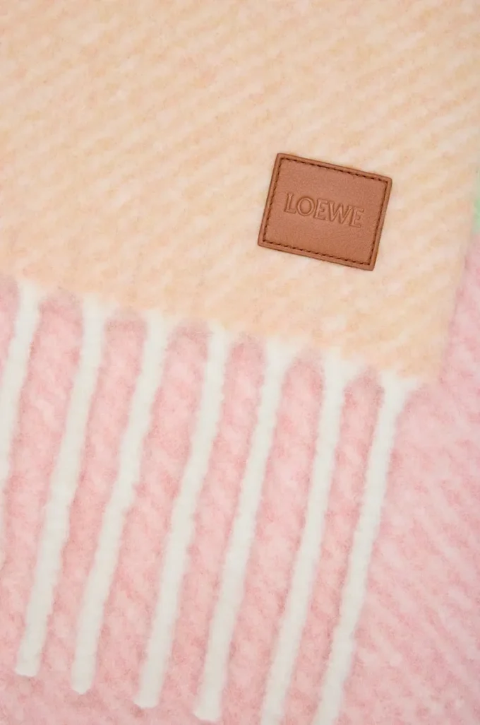 Alpaka ve yün karışımı şal Şeftali/Matcha/Pembe