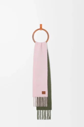 Alpaka ve yün karışımı fular Yumuşak pembe/haki yeşili