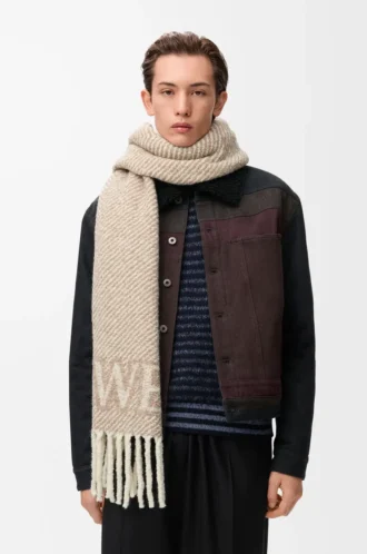 Alpaka ve yün karışımı LOEWE fular Bej/Ekru