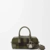 Amazona 23 kısa çanta, tartan süet ve nappa dana derisi, Haki/Yeşil