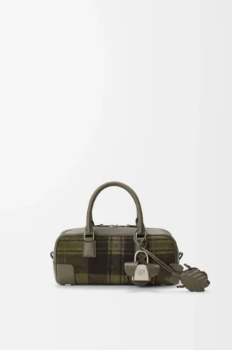 Amazona 23 kısa çanta, tartan süet ve nappa dana derisi, Haki/Yeşil