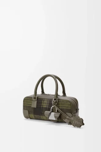 Amazona 23 kısa çanta, tartan süet ve nappa dana derisi, Haki/Yeşil