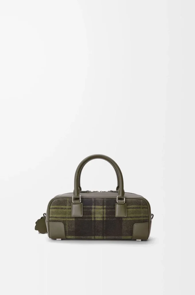 Amazona 23 kısa çanta, tartan süet ve nappa dana derisi, Haki/Yeşil