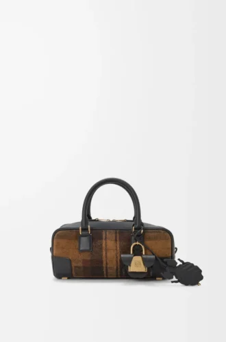 Amazona 23 kısa çanta, tartan süet ve nappa dana derisi, Tan/Siyah