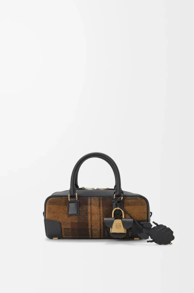 Amazona 23 kısa çanta, tartan süet ve nappa dana derisi, Tan/Siyah