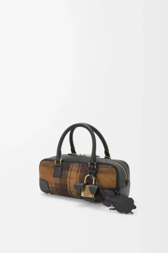 Amazona 23 kısa çanta, tartan süet ve nappa dana derisi, Tan/Siyah