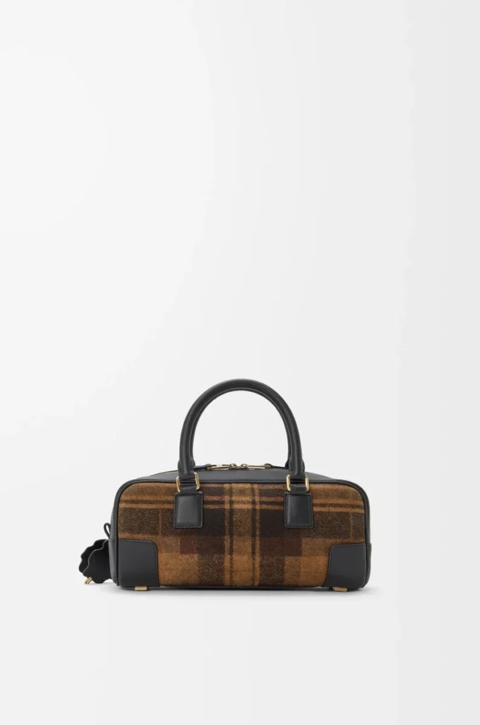 Amazona 23 kısa çanta, tartan süet ve nappa dana derisi, Tan/Siyah