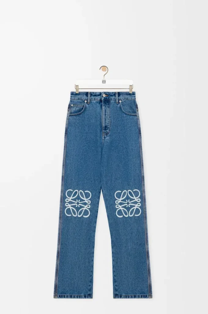 Anagram bol kesim kot pantolon Mid Blue Denim