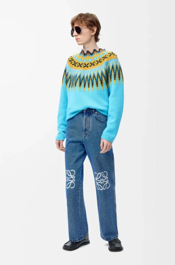 Anagram bol kesim kot pantolon Mid Blue Denim