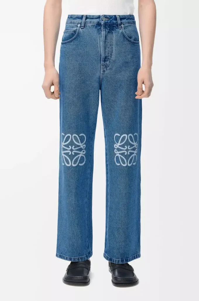 Anagram bol kesim kot pantolon Mid Blue Denim