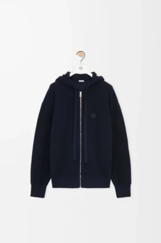 Anagram fermuarlı yün kapüşonlu sweatshirt Lacivert