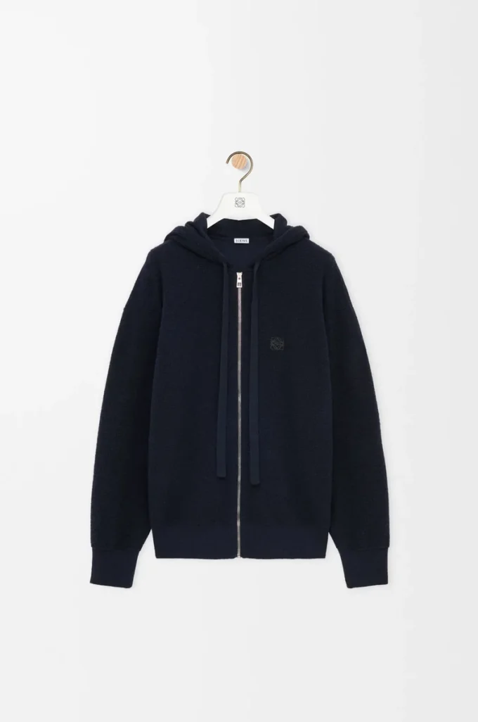 Anagram fermuarlı yün kapüşonlu sweatshirt Lacivert