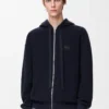Anagram fermuarlı yün kapüşonlu sweatshirt Lacivert