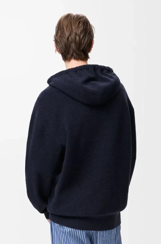 Anagram fermuarlı yün kapüşonlu sweatshirt Lacivert