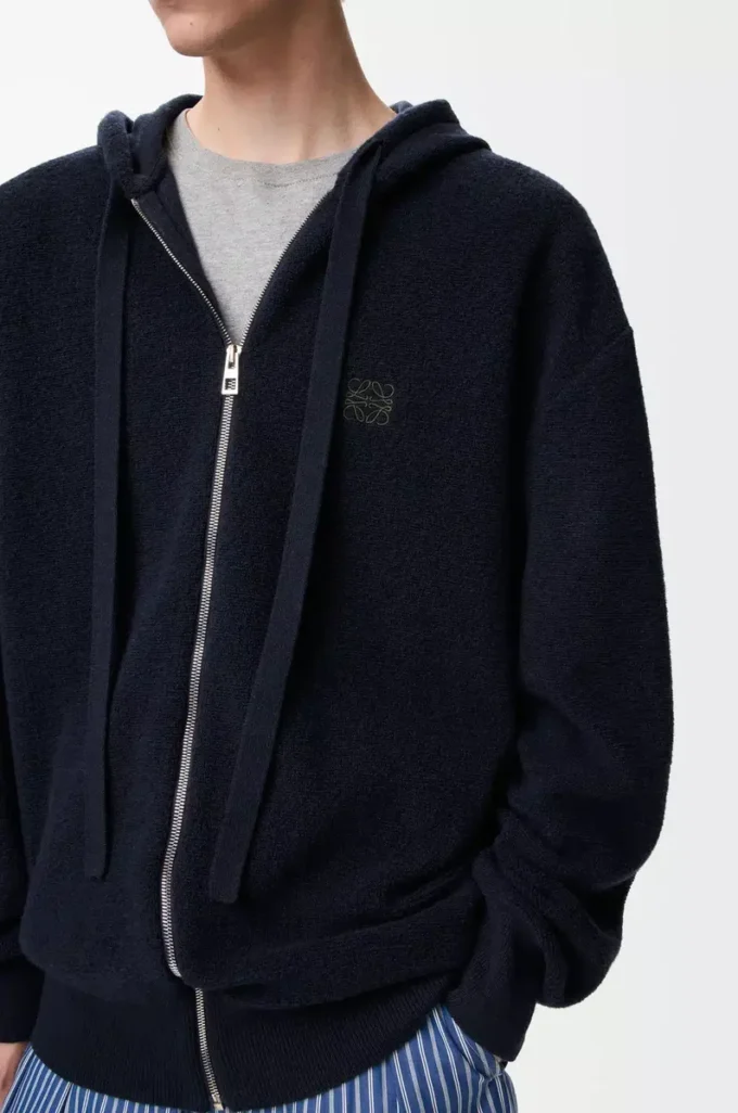 Anagram fermuarlı yün kapüşonlu sweatshirt Lacivert