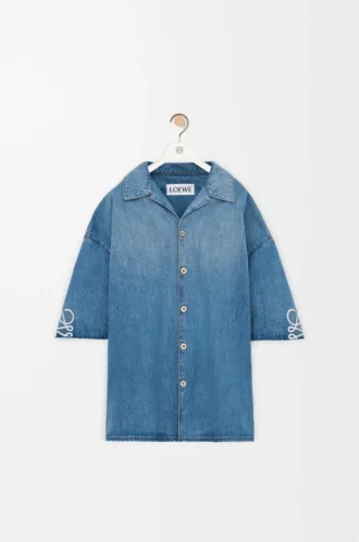 Anagram kısa kollu denim gömlek Yıkanmış Denim