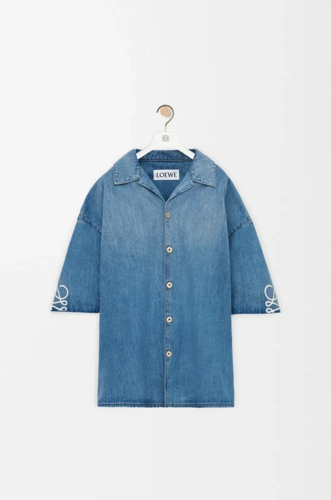 Anagram kısa kollu denim gömlek Yıkanmış Denim