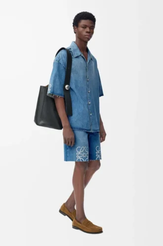 Anagram kısa kollu denim gömlek Yıkanmış Denim