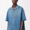 Anagram kısa kollu denim gömlek Yıkanmış Denim