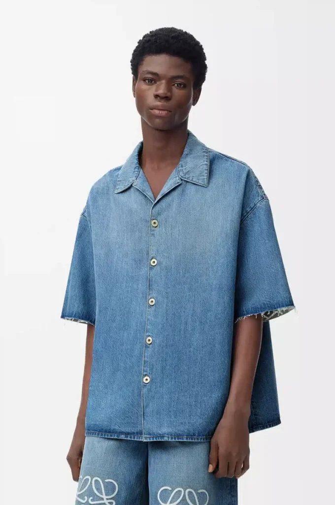 Anagram kısa kollu denim gömlek Yıkanmış Denim