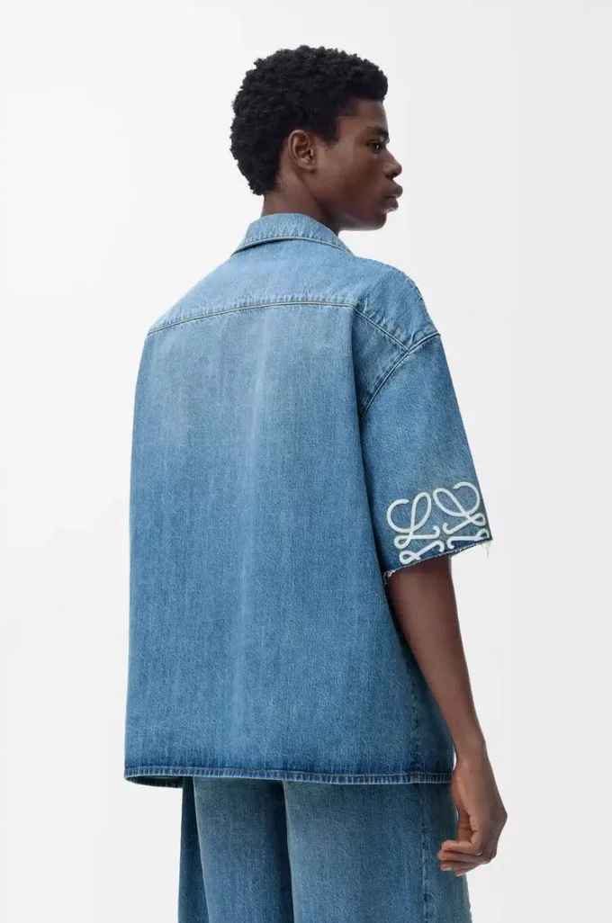 Anagram kısa kollu denim gömlek Yıkanmış Denim