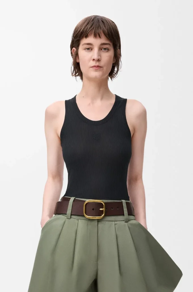 Anagram tank top, ipek, Siyah