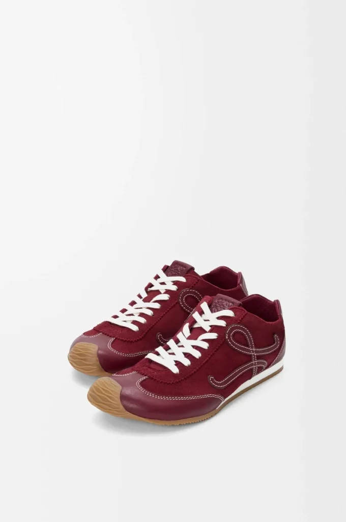 Ballet Runner 2.0 astarsız geyik derisi ve bitkisel tabaklanmış dana derisi Burgundy