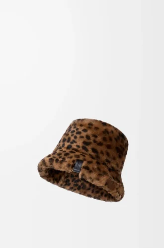 Baskılı shearling kova şapka Bej/Kahverengi