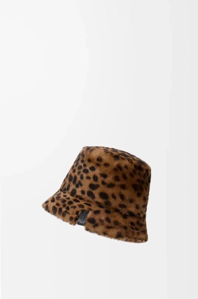 Baskılı shearling kova şapka Bej/Kahverengi