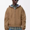 Bej/mavi pamuklu fermuarlı kapüşonlu sweatshirt