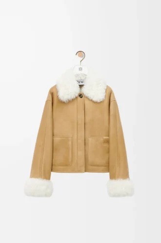 Beyaz/Altın renkli shearling ceket