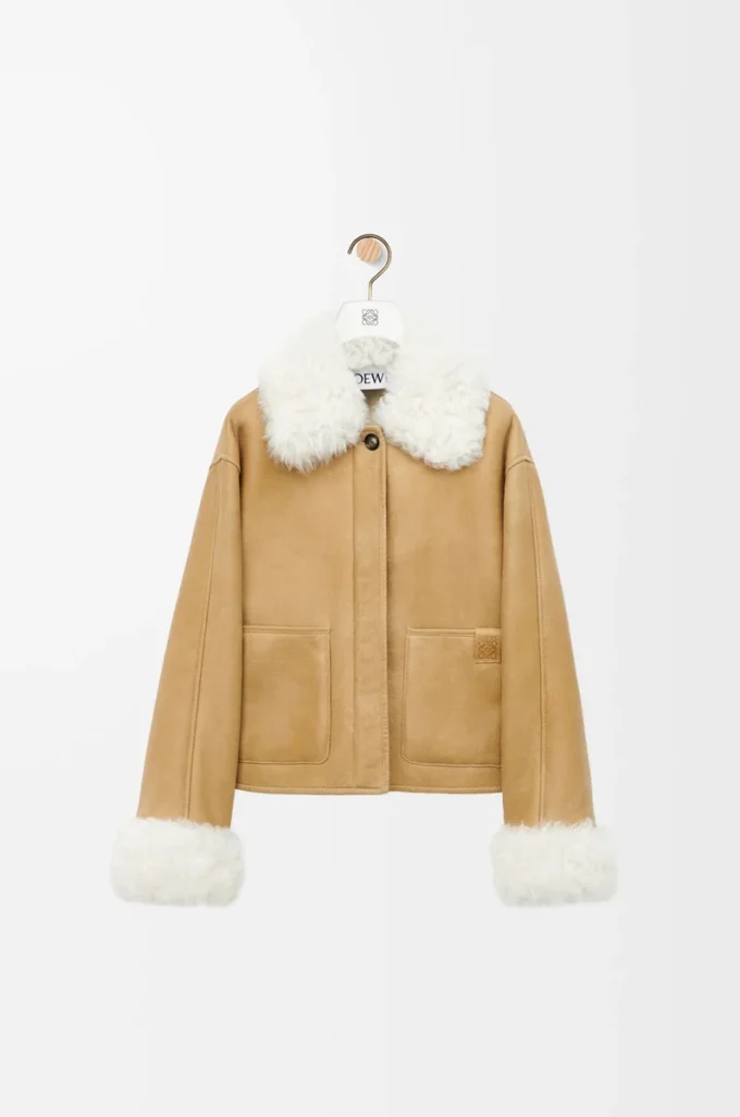 Beyaz/Altın renkli shearling ceket