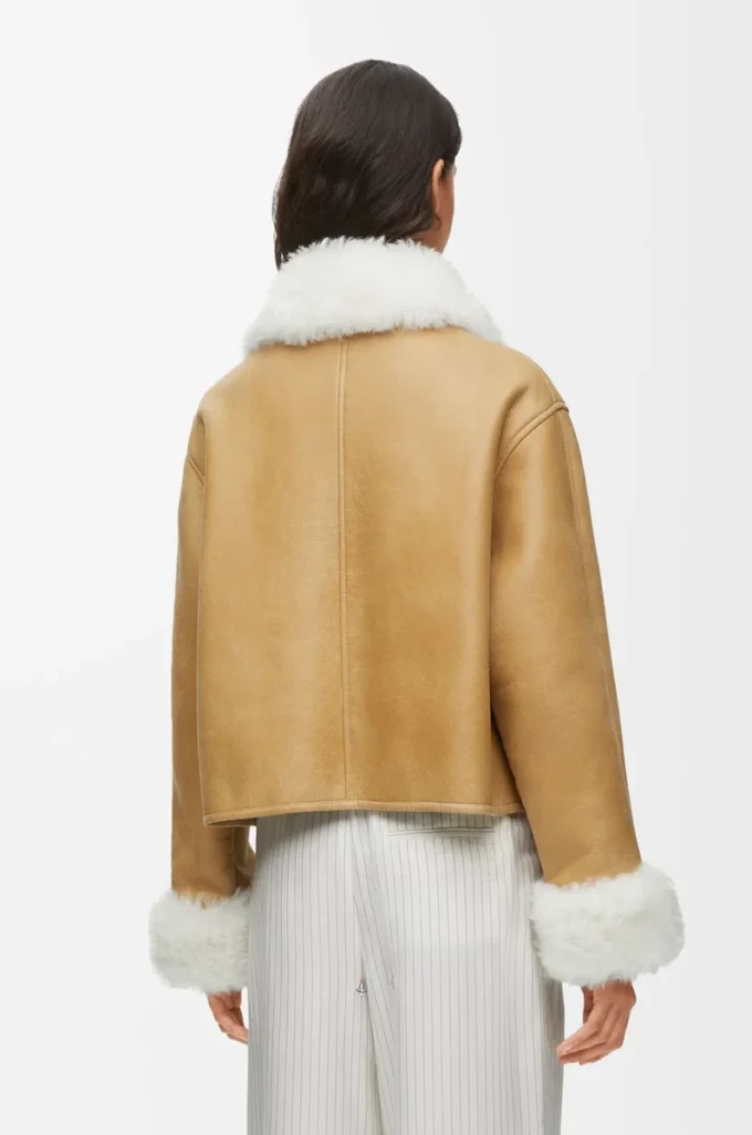 Beyaz/Altın renkli shearling ceket