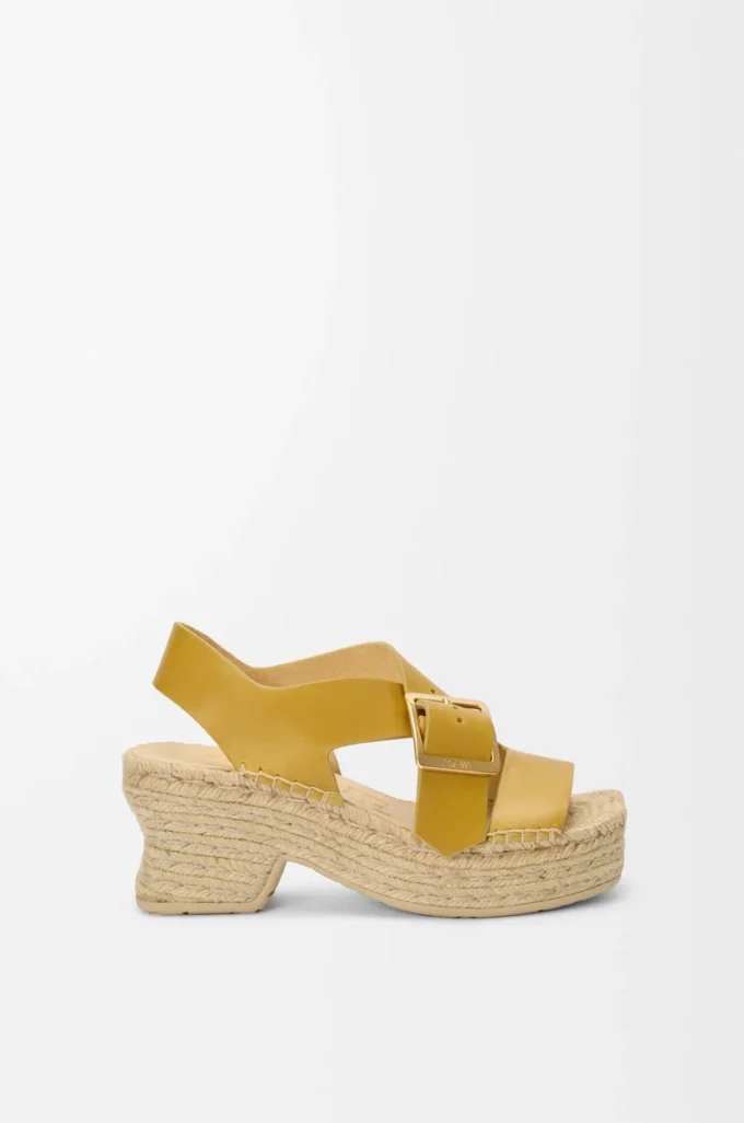 Bitkisel tabaklanmış dana derisinden yapılmış, petal espadrille platform sandalet, Ochre