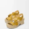 Bitkisel tabaklanmış dana derisinden yapılmış, petal espadrille platform sandalet, Ochre