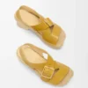 Bitkisel tabaklanmış dana derisinden yapılmış, petal espadrille platform sandalet, Ochre
