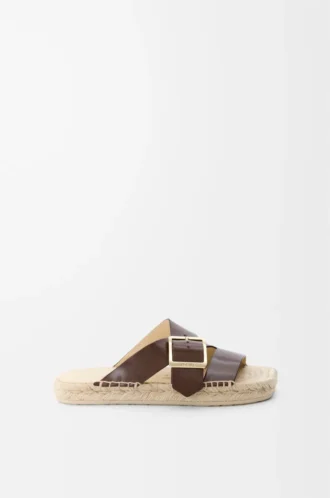Bitkisel tabaklanmış dana derisinden yapılmış petal espadrille terlik Kahverengi