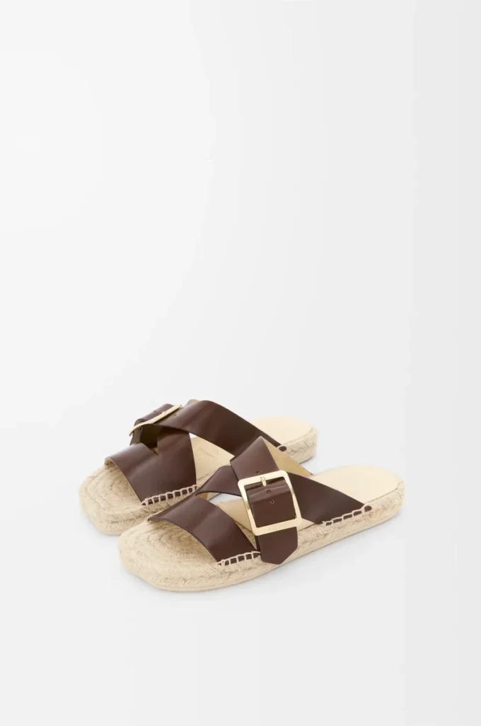 Bitkisel tabaklanmış dana derisinden yapılmış petal espadrille terlik Kahverengi