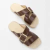 Bitkisel tabaklanmış dana derisinden yapılmış petal espadrille terlik Kahverengi