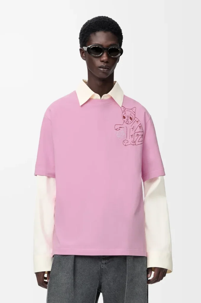Bol kesim pamuklu pembe tişört