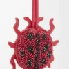 Boncuklu deriden yapılmış uğur böceği anahtarlık Ruby Red