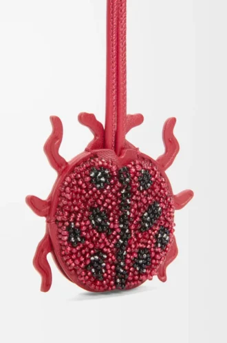 Boncuklu deriden yapılmış uğur böceği anahtarlık Ruby Red