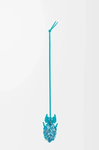Boncuklu deriden yaprak böceği anahtarlık charm Deep Turquoise