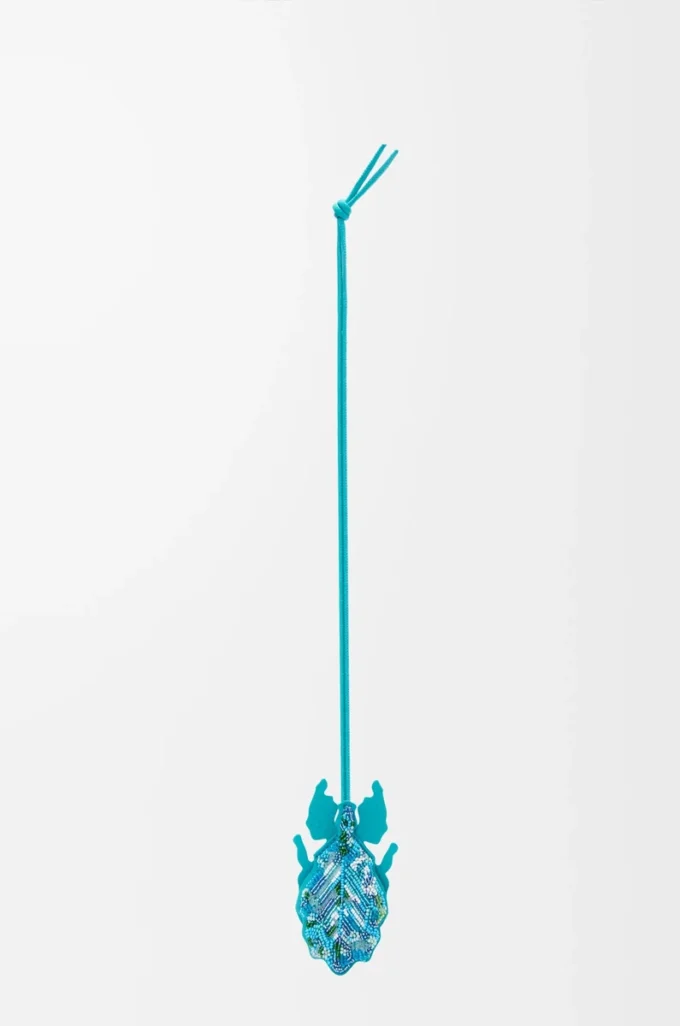 Boncuklu deriden yaprak böceği anahtarlık charm Deep Turquoise