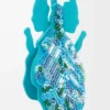 Boncuklu deriden yaprak böceği anahtarlık charm Deep Turquoise