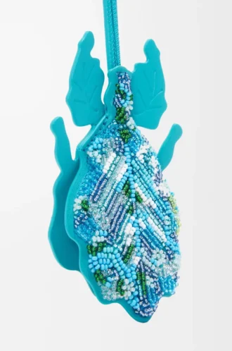 Boncuklu deriden yaprak böceği anahtarlık charm Deep Turquoise