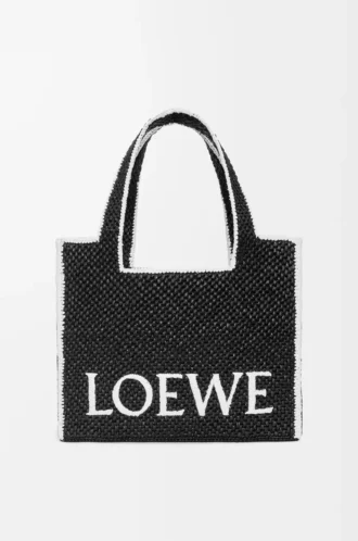 Büyük LOEWE Font Tote, rafya, Siyah
